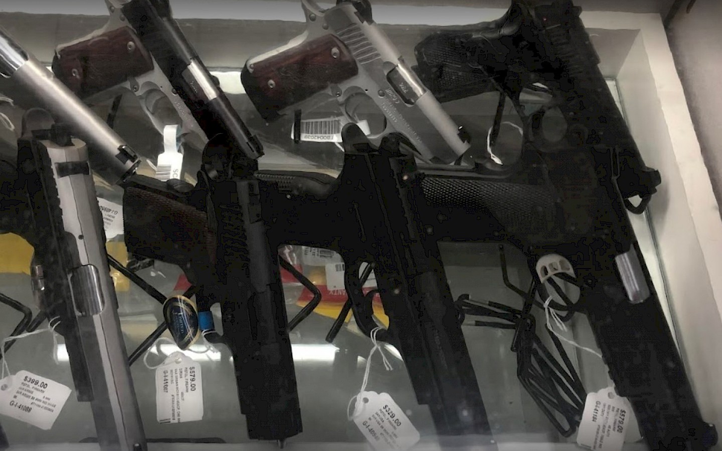 various handguns on display